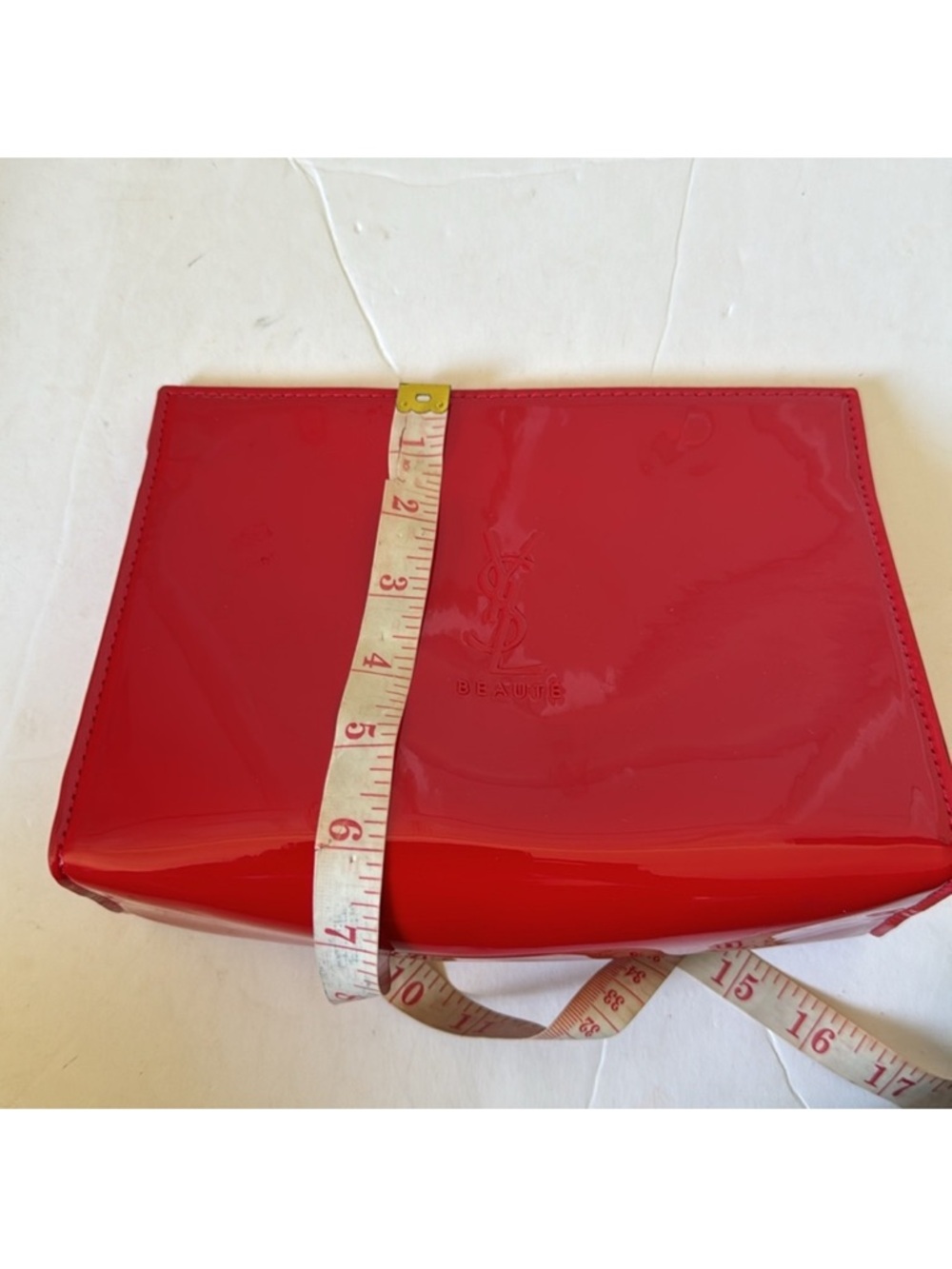 Yves Saint Laurent Red Patent Cosmetic Pouch with gold chain for shoulder bag. - Picture 7 of 7